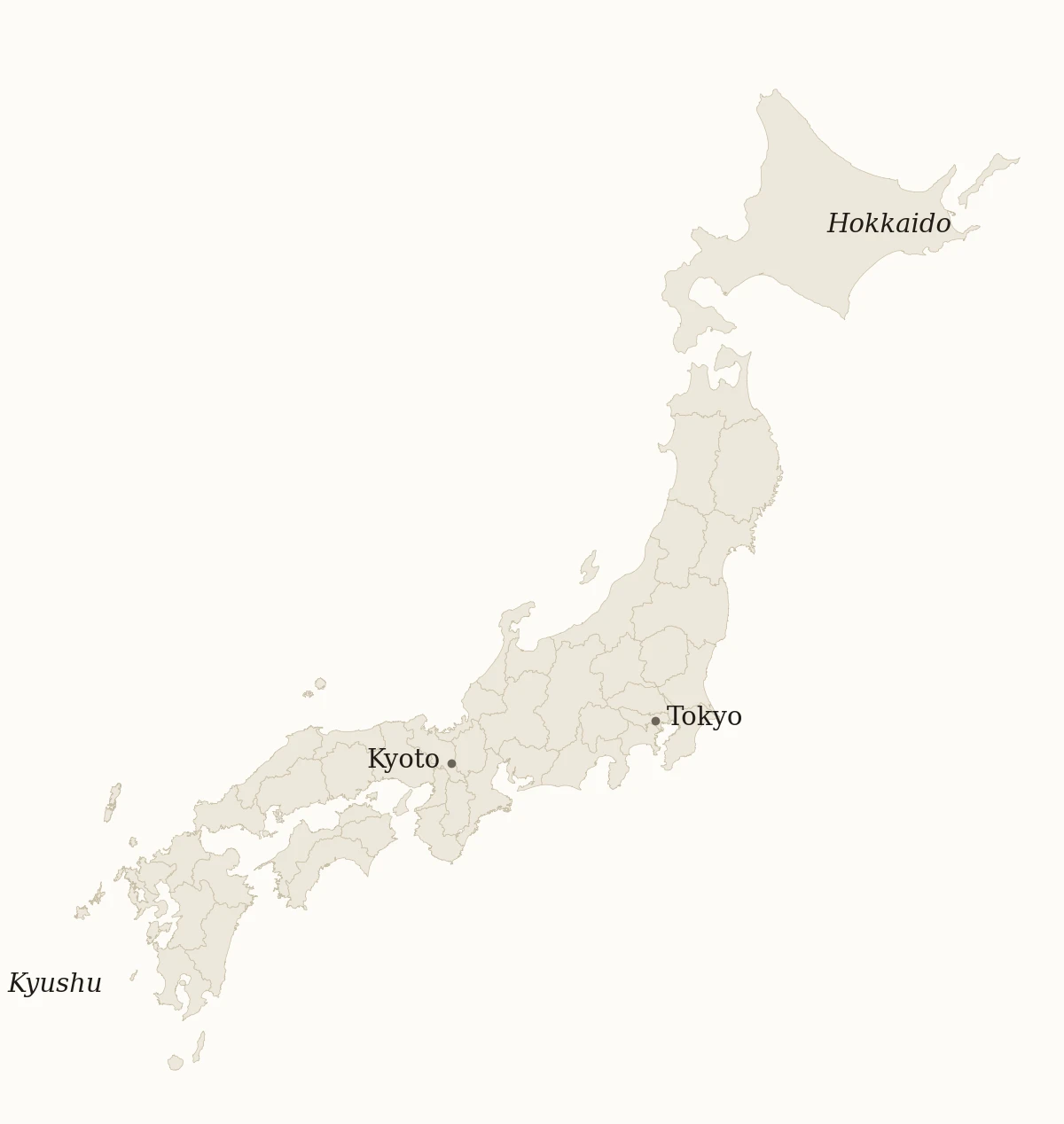 Map of Japan showing Tokyo, Kyoto, Hokkaido, and the Kyushu region